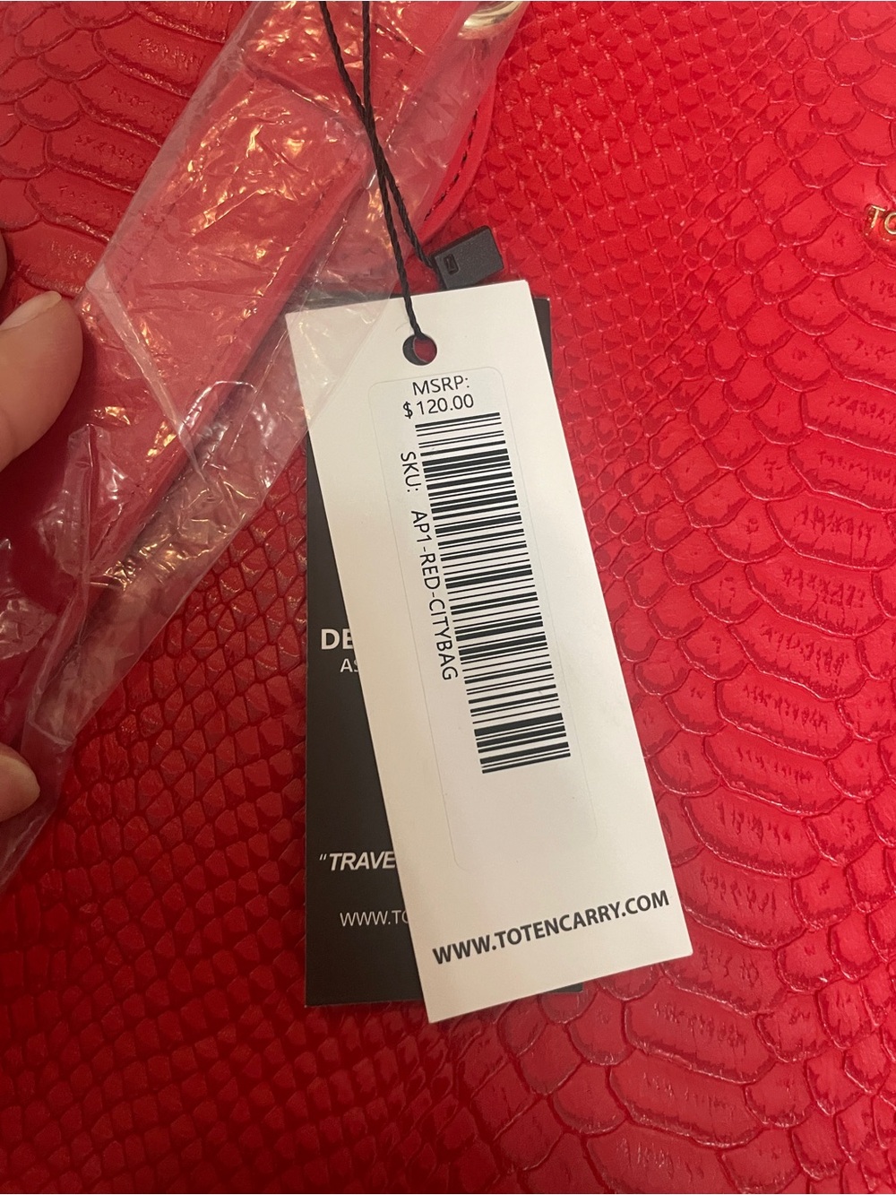 Red Textured Tote Bag - Picture 2 of 10